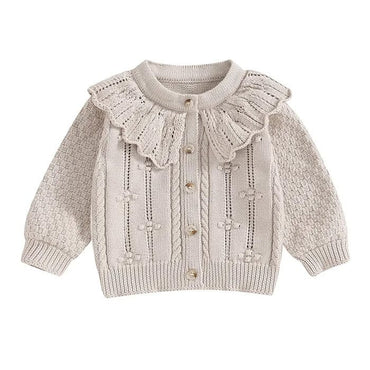 Ruffled Collar Knitted Baby Cardigan Beige 0-3 M