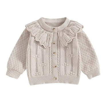 Ruffled Collar Knitted Baby Cardigan Beige 0-3 M