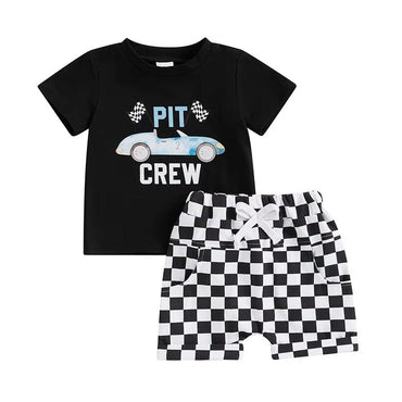 Pit Crew Checkered Shorts Toddler Set