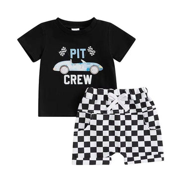 Pit Crew Checkered Shorts Toddler Set