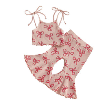 Tie Straps Bows Flared Pants Baby Set Pink 3-6 M