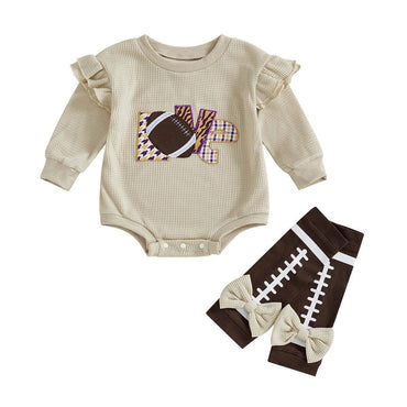 Long Sleeve Football Love Waffle Baby Romper