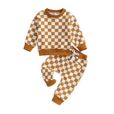Long Sleeve Checkered Toddler Set Mustard Orange 9-12 M