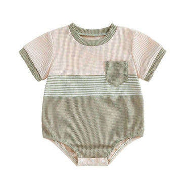 Short Sleeve Waffle Baby Romper Green 0-3 M