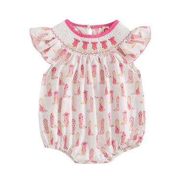 Fly Sleeve Vintage Boots Baby Romper