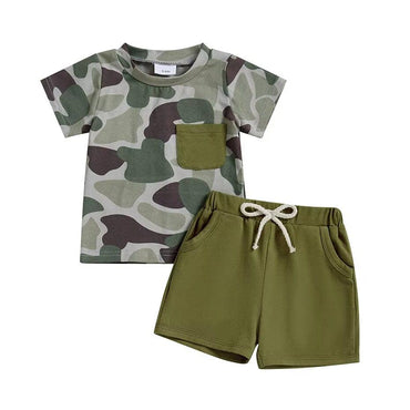 Short Sleeve Camo Baby Set Green 3-6 M