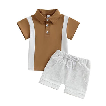 Short Sleeve Collared Toddler Set Brown 9-12 M