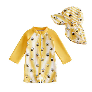 Long Sleeve Striped Bee Baby Swimsuit