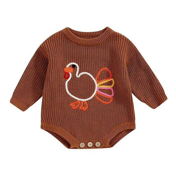 Long Sleeve Thanksgiving Knit Baby Romper