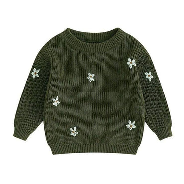 Floral Knit Baby Sweater Green 0-3 M
