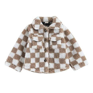 Button Up Checkered Pockets Toddler Jacket