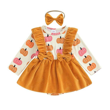 Long Sleeve Orange Pumpkin Baby Romper