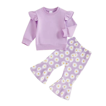 Long Sleeve Daisy Flared Pants Toddler Set Purple 12-18 M