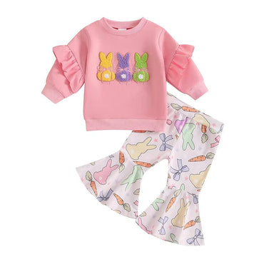 Long Sleeve Easter Flared Pants Toddler Set