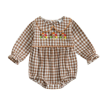 Long Sleeve Collar Plaid Thanksgiving Baby Romper