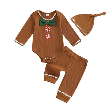 Long Sleeve Gingerbread Bow Baby Set