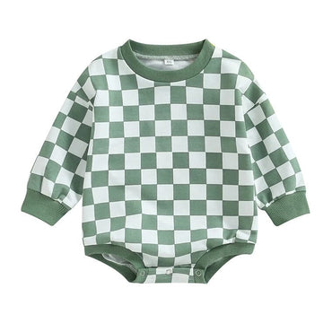 Long Sleeve Checkered Baby Bodysuit Green 3-6 M