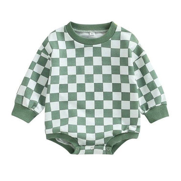 Long Sleeve Checkered Baby Bodysuit Green 3-6 M