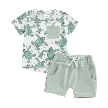 Short Sleeve Turtles Solid Shorts Baby Set   