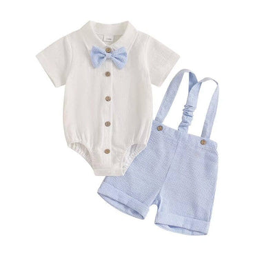 Short Sleeve Gentleman Striped Baby Set Sky Blue 0-3 M