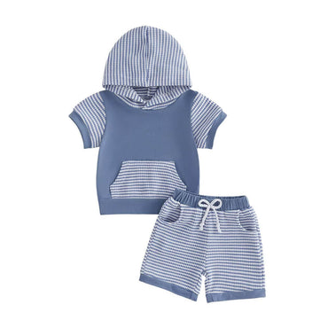 Short Sleeve Striped Hoodie Baby Set