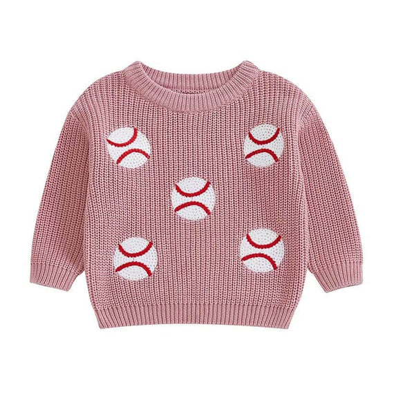 Baseball Knitted Toddler Sweater Pink 12-18 M