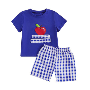Long Sleeve Apple Plaid Shorts Toddler Set