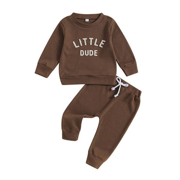 Little Dude Waffle Toddler Set Brown 9-12 M