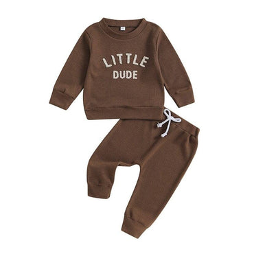 Little Dude Waffle Toddler Set Brown 9-12 M