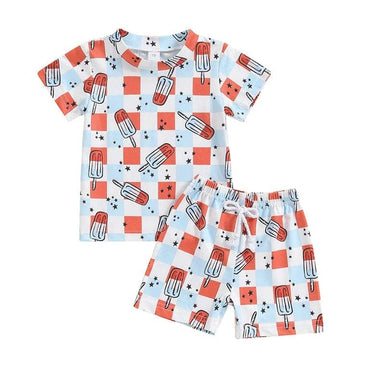 Short Sleeve Checked Popsicles Baby Set