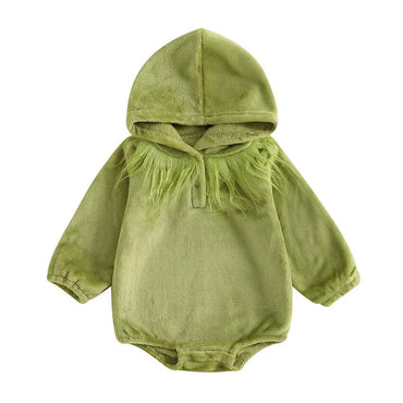 Long Sleeve Solid Grinch Hooded Baby Bodysuit Costume