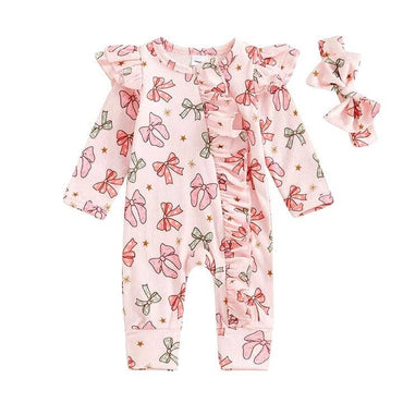 Long Sleeve Pink Bows Baby Jumpsuit