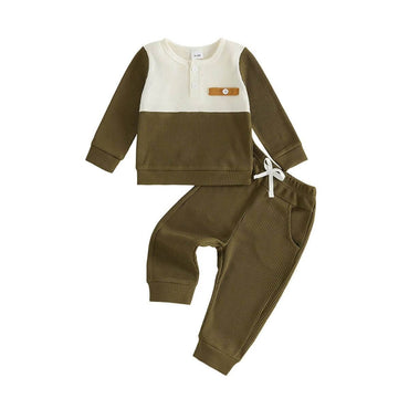 Long Sleeve Waffle Solid Pants Baby Set Green 3-6 M
