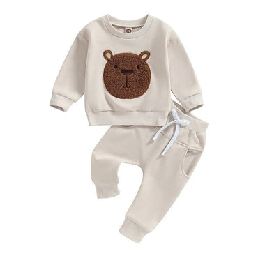 Long Sleeve Fuzzy Bear Baby Set Beige 3-6 M