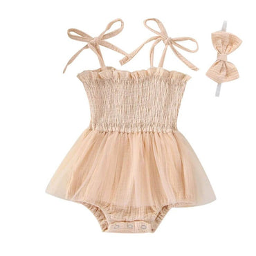 Solid Straps Muslin Baby Romper Beige 0-3 M