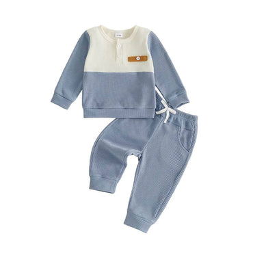 Long Sleeve Waffle Solid Pants Baby Set Blue 3-6 M