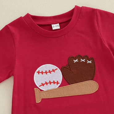 Short Sleeve Red Baseball Baby Romper