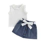 Sleeveless Denim Skirt Toddler Set White 9-12 M