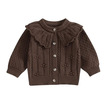 Ruffled Collar Knitted Baby Cardigan Brown 0-3 M