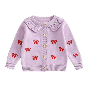 Knitted Bow Toddler Cardigan Purple 3-6 M