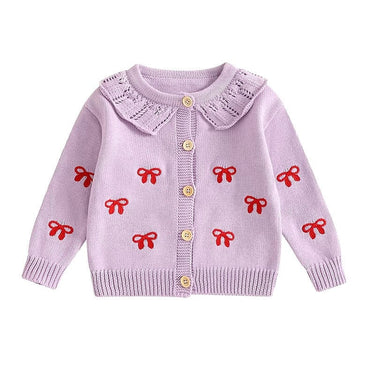 Knitted Bow Toddler Cardigan Purple 3-6 M