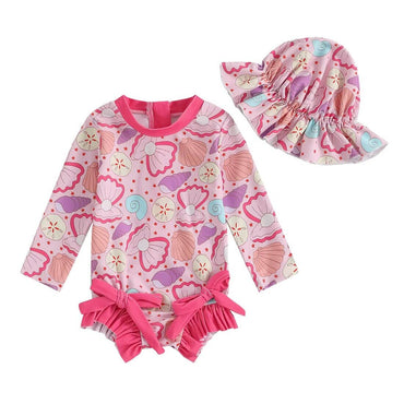 Long Sleeve Ruffled Toddler Swimsuit Purple 3-6 M