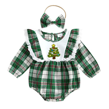 Christmas Lace Plaid Baby Romper Green 0-3 M