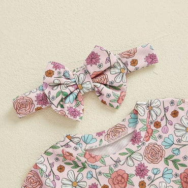Short Sleeve Floral Ribbed Baby Romper