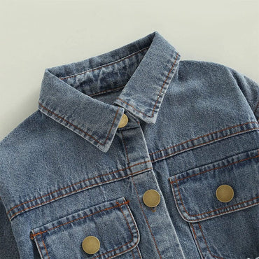 Long Sleeve Denim Waistband Toddler Dress