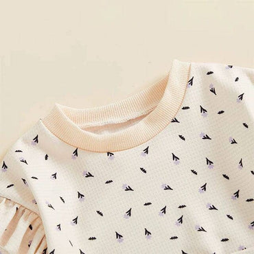 Long Sleeve Beige Floral Flared Baby Set