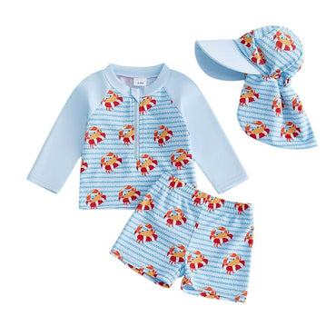 Long Sleeve Crab Baby Swimsuit Blue 3-6 M