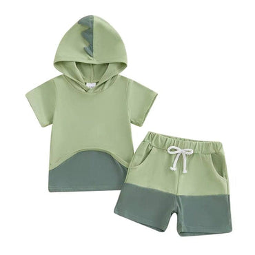 Short Sleeve Dino Hooded Toddler Set Green 9-12 M