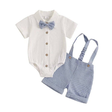Short Sleeve Gentleman Striped Baby Set Blue 0-3 M