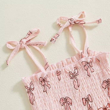 Sleeveless Bows Smocked Strap Toddler Set